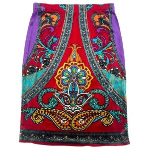 Colorful Velour Medallion Paisley Pencil Skirt Flying Tomato Size Medium
